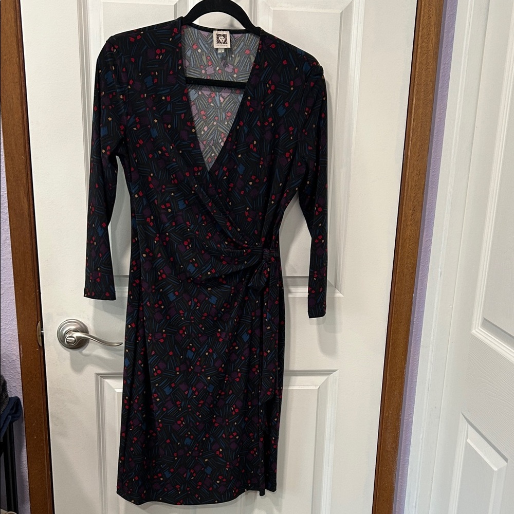 Anne Klein Geometric Black and Red Long Sleeve Dress
